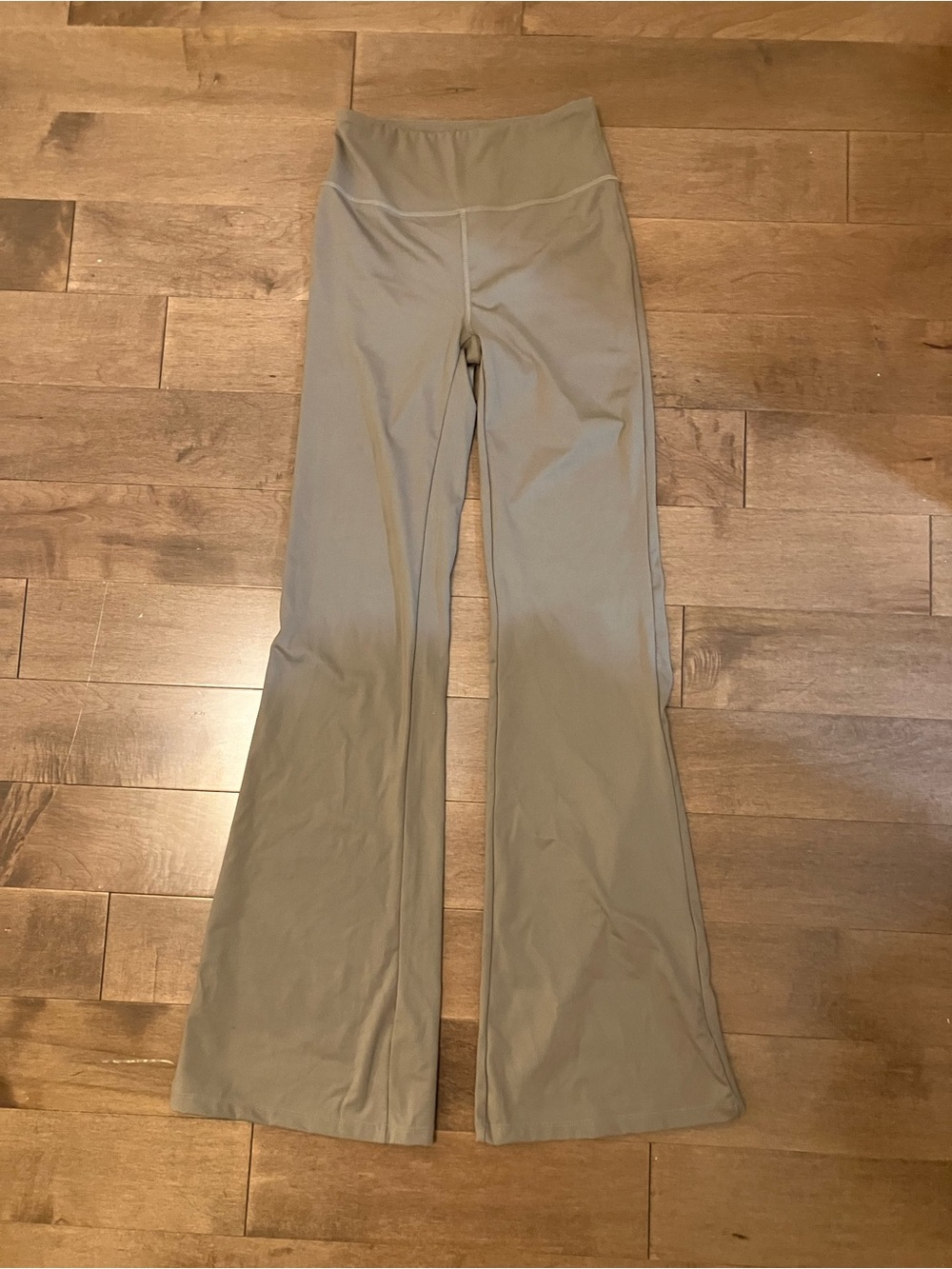 Ardene High-Waist Nylon Flare Pants in Light Olive/Beige